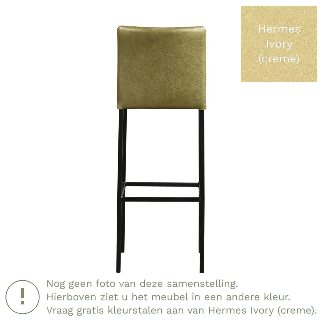 afbeelding van Leren barkruk Break hoog - Hermes Ivory (crème) - Poten staal vierkant RVS