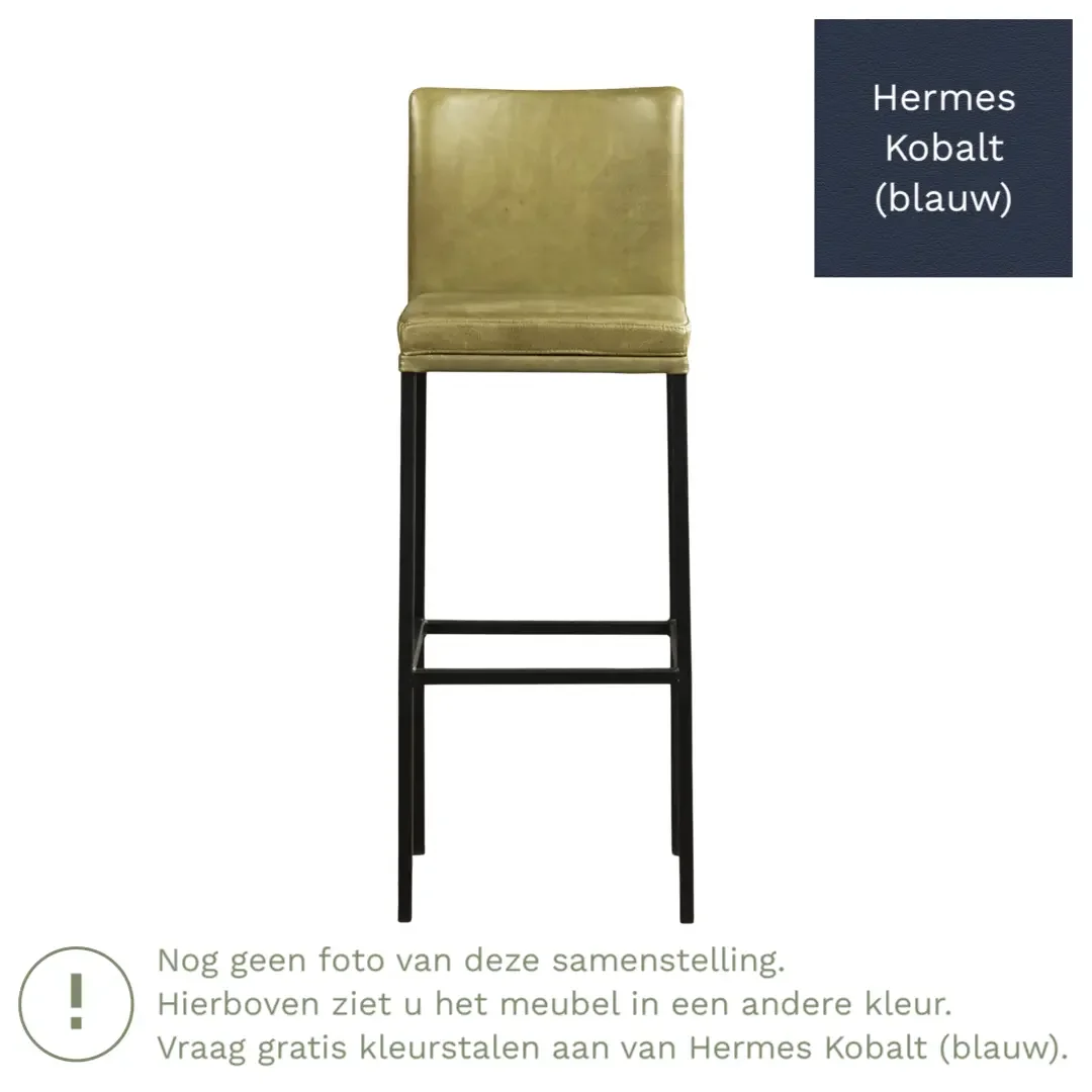afbeelding van Leren barkruk Break hoog - Hermes Kobalt (blauw) - Poten staal vierkant RVS