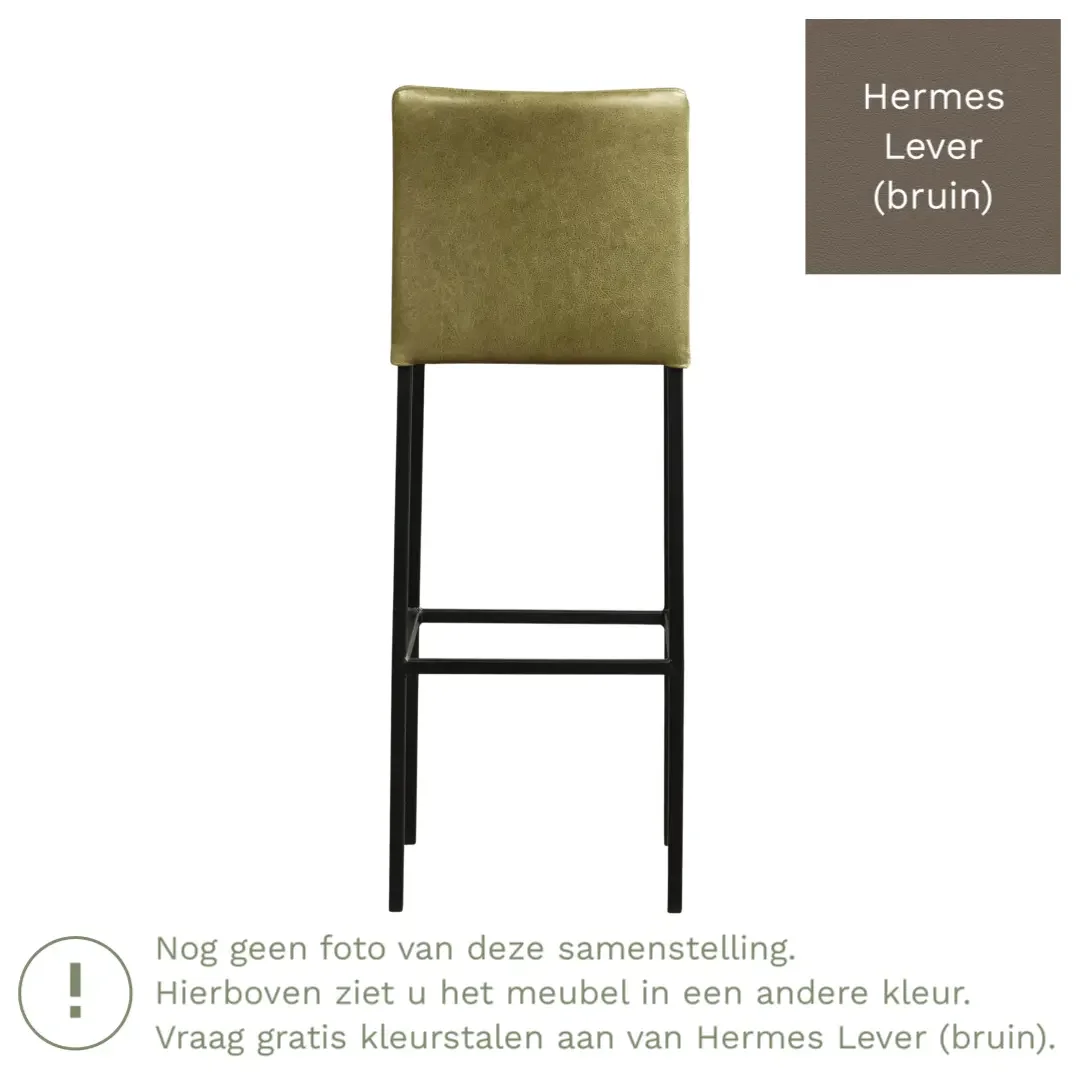 afbeelding van Leren barkruk Break hoog - Hermes Lever (bruin) - Poten staal vierkant RVS