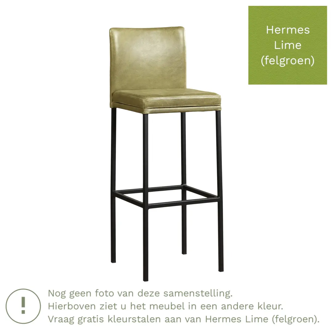 afbeelding van Leren barkruk Break hoog - Hermes Lime (felgroen) - Poten staal vierkant RVS