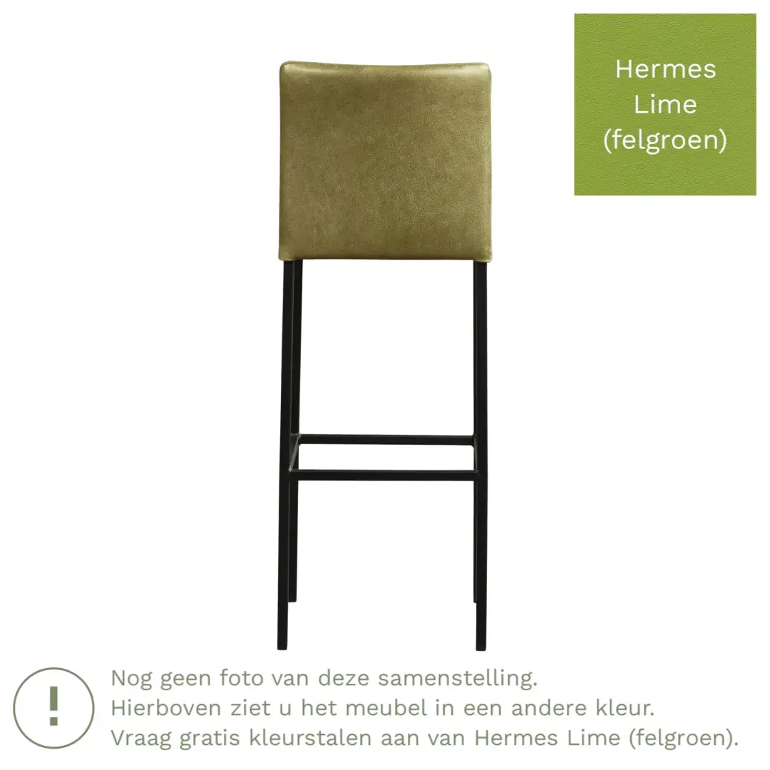 afbeelding van Leren barkruk Break hoog - Hermes Lime (felgroen) - Poten staal vierkant RVS