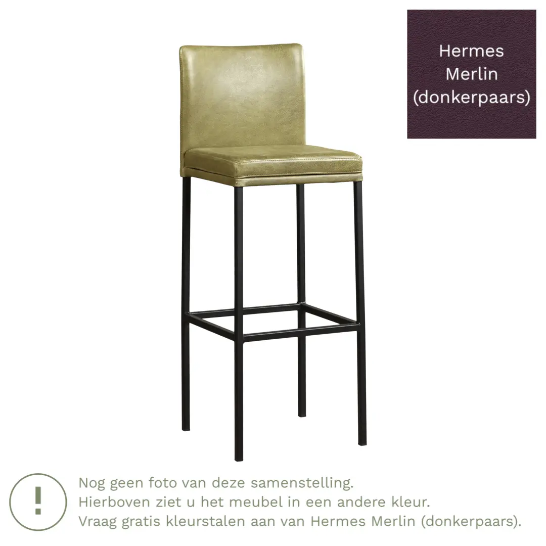 afbeelding van Leren barkruk Break hoog - Hermes Merlin (donkerpaars) - Poten staal vierkant RVS