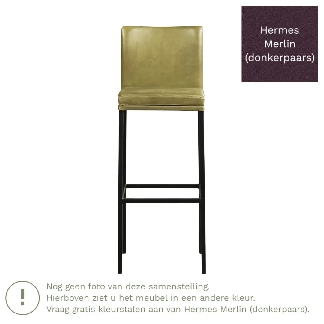 afbeelding van Leren barkruk Break hoog - Hermes Merlin (donkerpaars) - Poten staal vierkant zwart