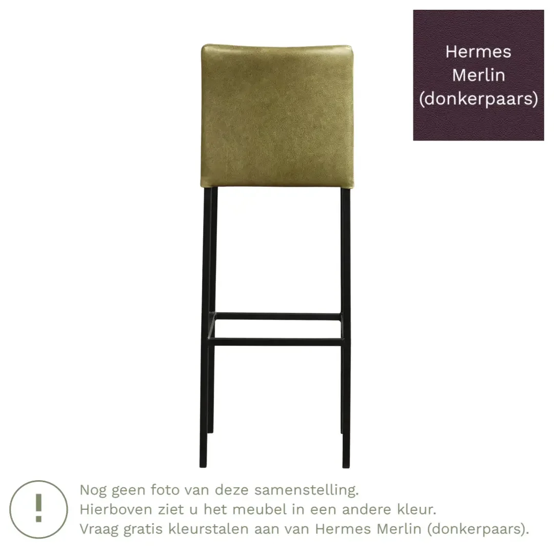 afbeelding van Leren barkruk Break hoog - Hermes Merlin (donkerpaars) - Poten staal vierkant zwart