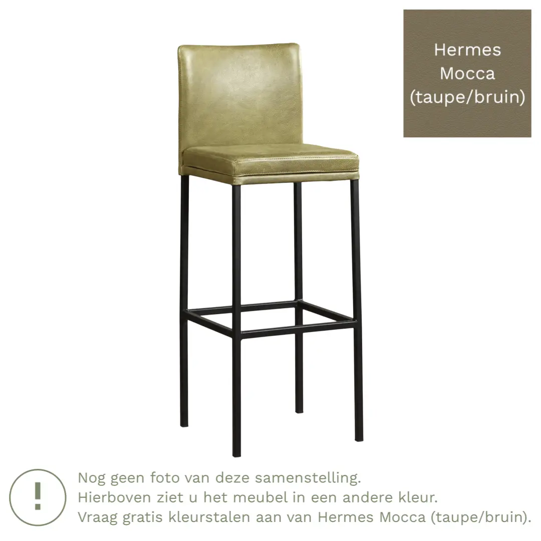 afbeelding van Leren barkruk Break hoog - Hermes Mocca (taupe/bruin) - Poten staal vierkant RVS