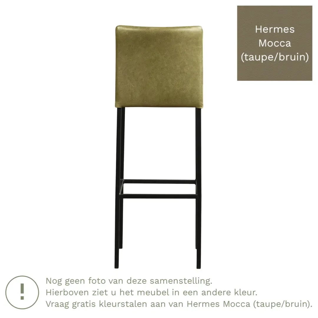 afbeelding van Leren barkruk Break hoog - Hermes Mocca (taupe/bruin) - Poten staal vierkant RVS