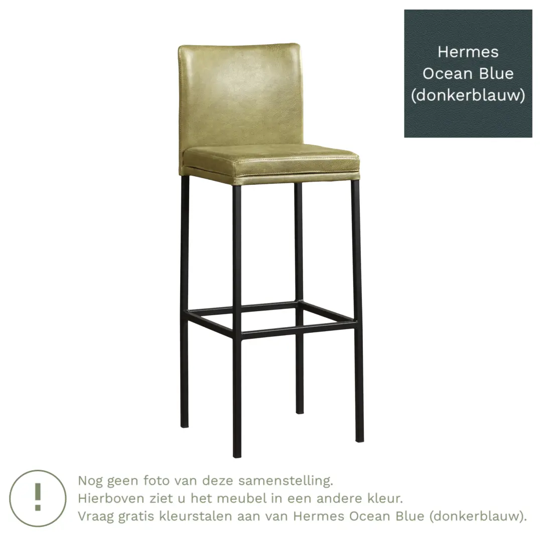 afbeelding van Leren barkruk Break hoog - Hermes Ocean Blue (donkerblauw) - Poten staal vierkant zwart