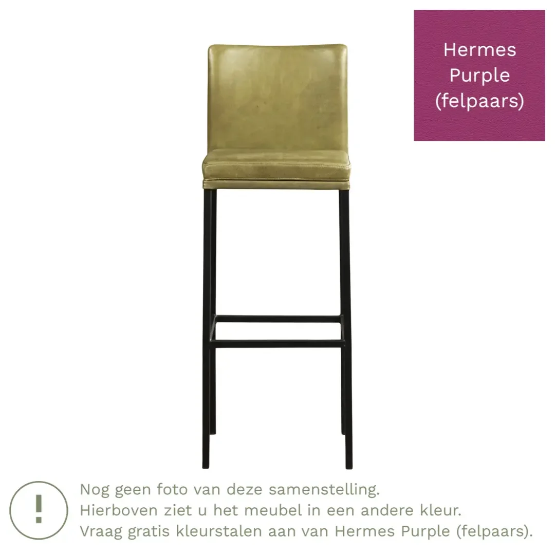 afbeelding van Leren barkruk Break hoog - Hermes Purple (felpaars) - Poten staal vierkant zwart