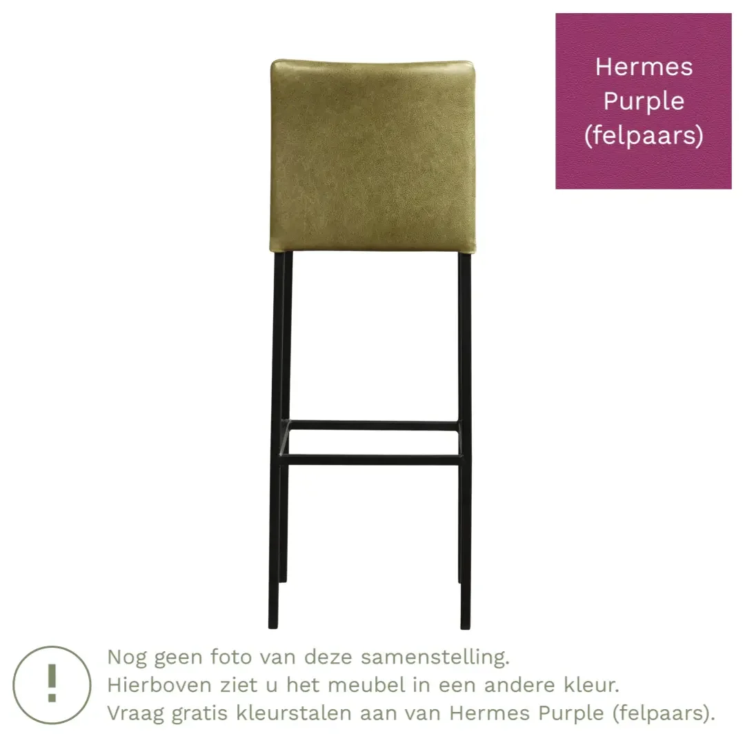 afbeelding van Leren barkruk Break hoog - Hermes Purple (felpaars) - Poten staal vierkant zwart