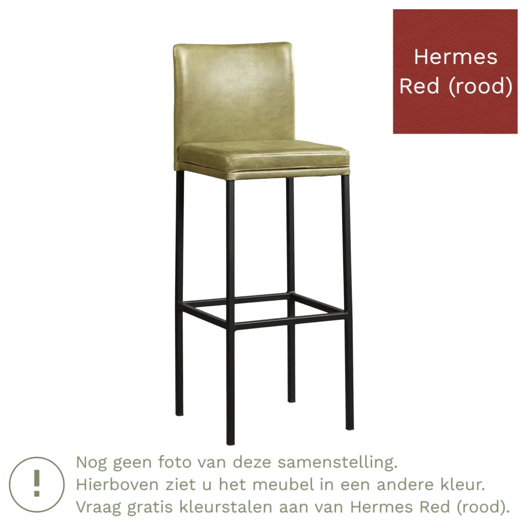 afbeelding van Leren barkruk Break hoog - Hermes Red (rood) - Poten staal vierkant RVS