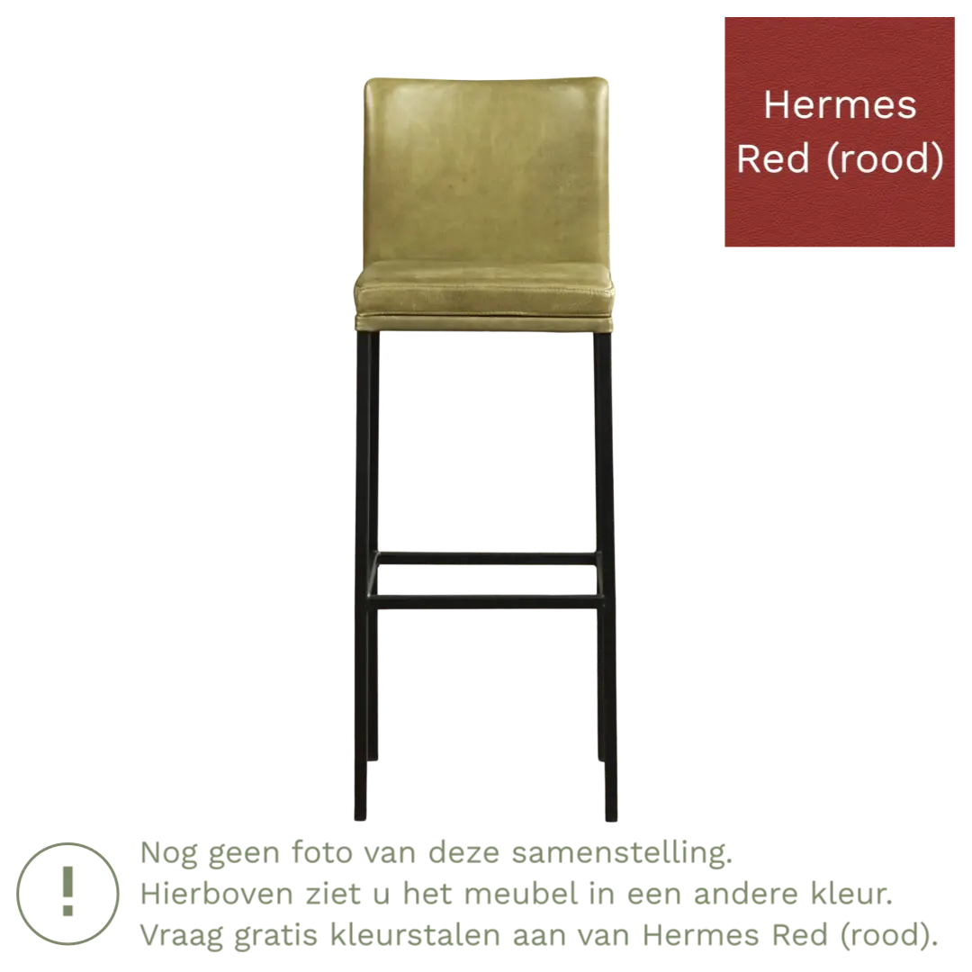 afbeelding van Leren barkruk Break hoog - Hermes Red (rood) - Poten staal vierkant zwart