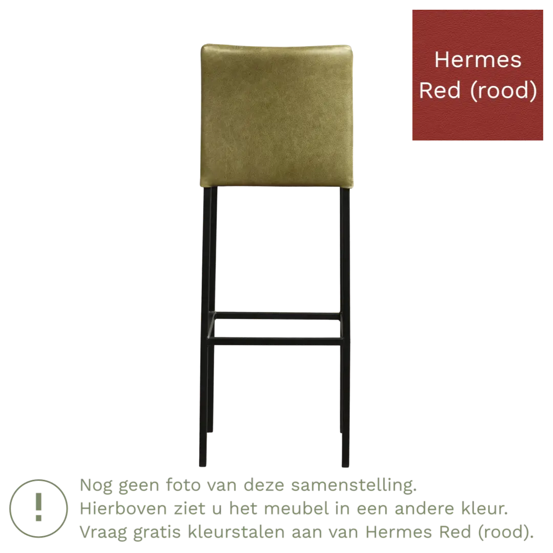 afbeelding van Leren barkruk Break hoog - Hermes Red (rood) - Poten staal vierkant zwart