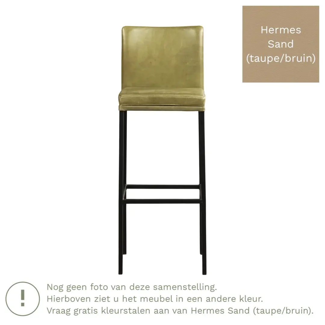 afbeelding van Leren barkruk Break hoog - Hermes Sand (taupe/bruin) - Poten staal vierkant RVS