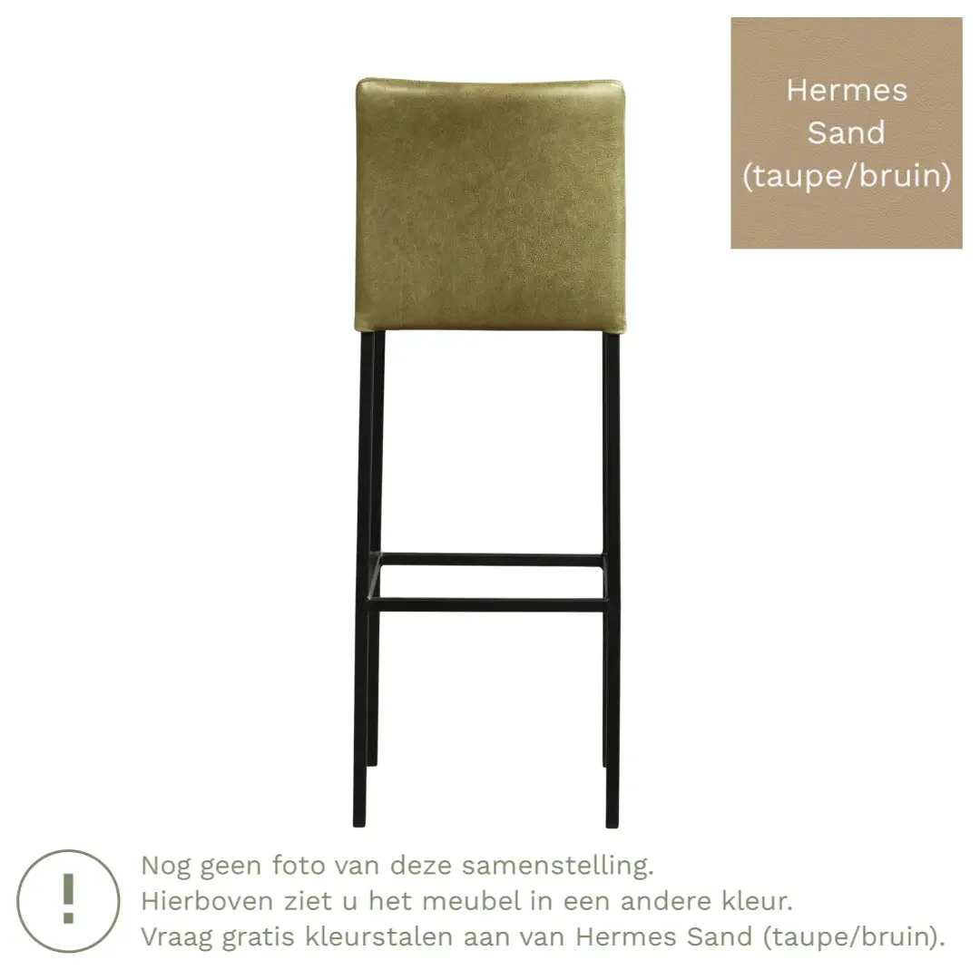 afbeelding van Leren barkruk Break hoog - Hermes Sand (taupe/bruin) - Poten staal vierkant zwart