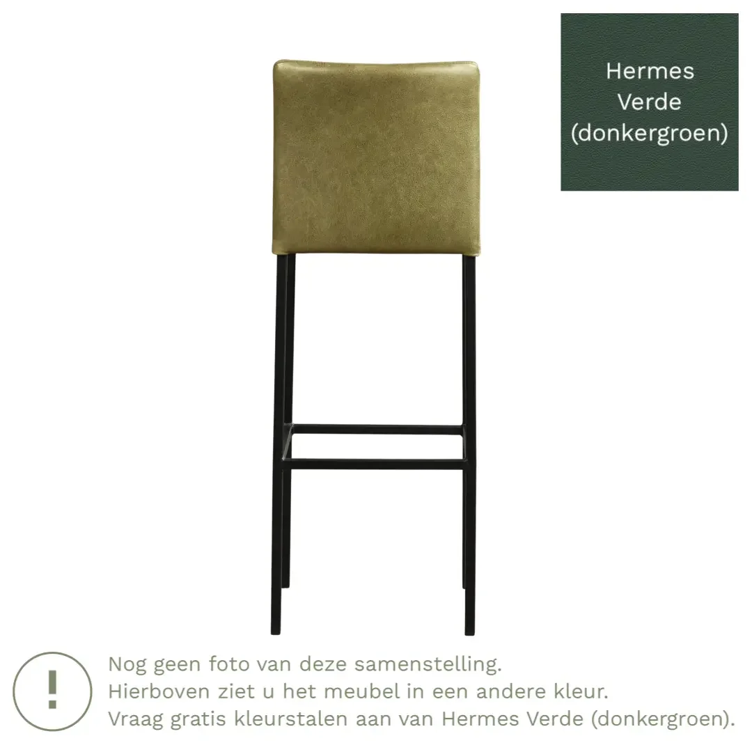 afbeelding van Leren barkruk Break hoog - Hermes Verde (donkergroen) - Poten staal vierkant RVS