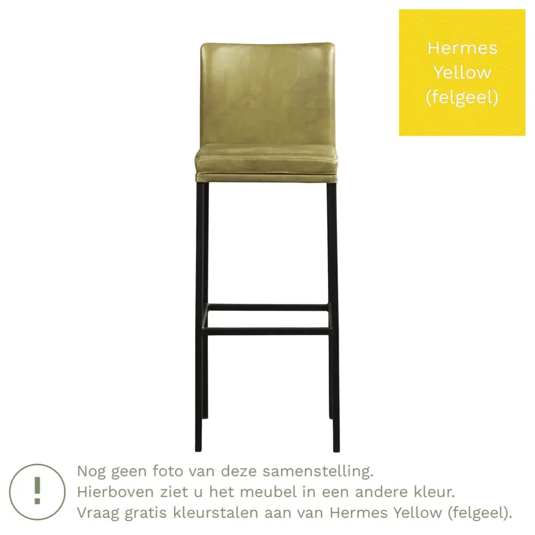 afbeelding van Leren barkruk Break hoog - Hermes Yellow (felgeel) - Poten staal vierkant zwart