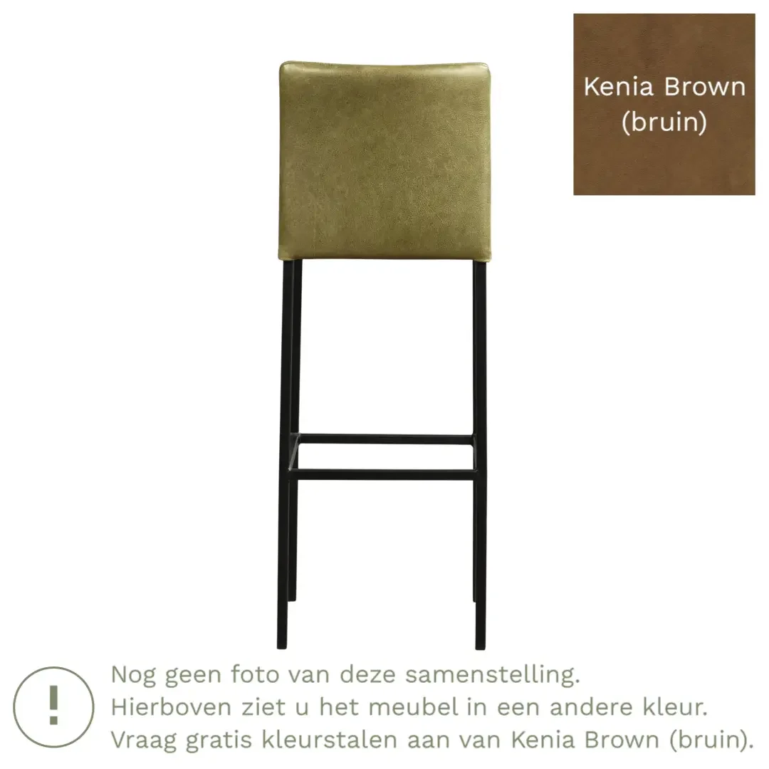 afbeelding van Leren barkruk Break hoog - Kenia Brown (bruin) - Poten staal vierkant zwart