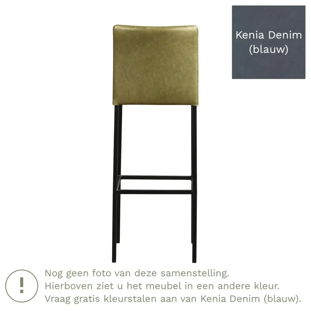 afbeelding van Leren barkruk Break hoog - Kenia Denim (blauw) - Poten staal vierkant RVS