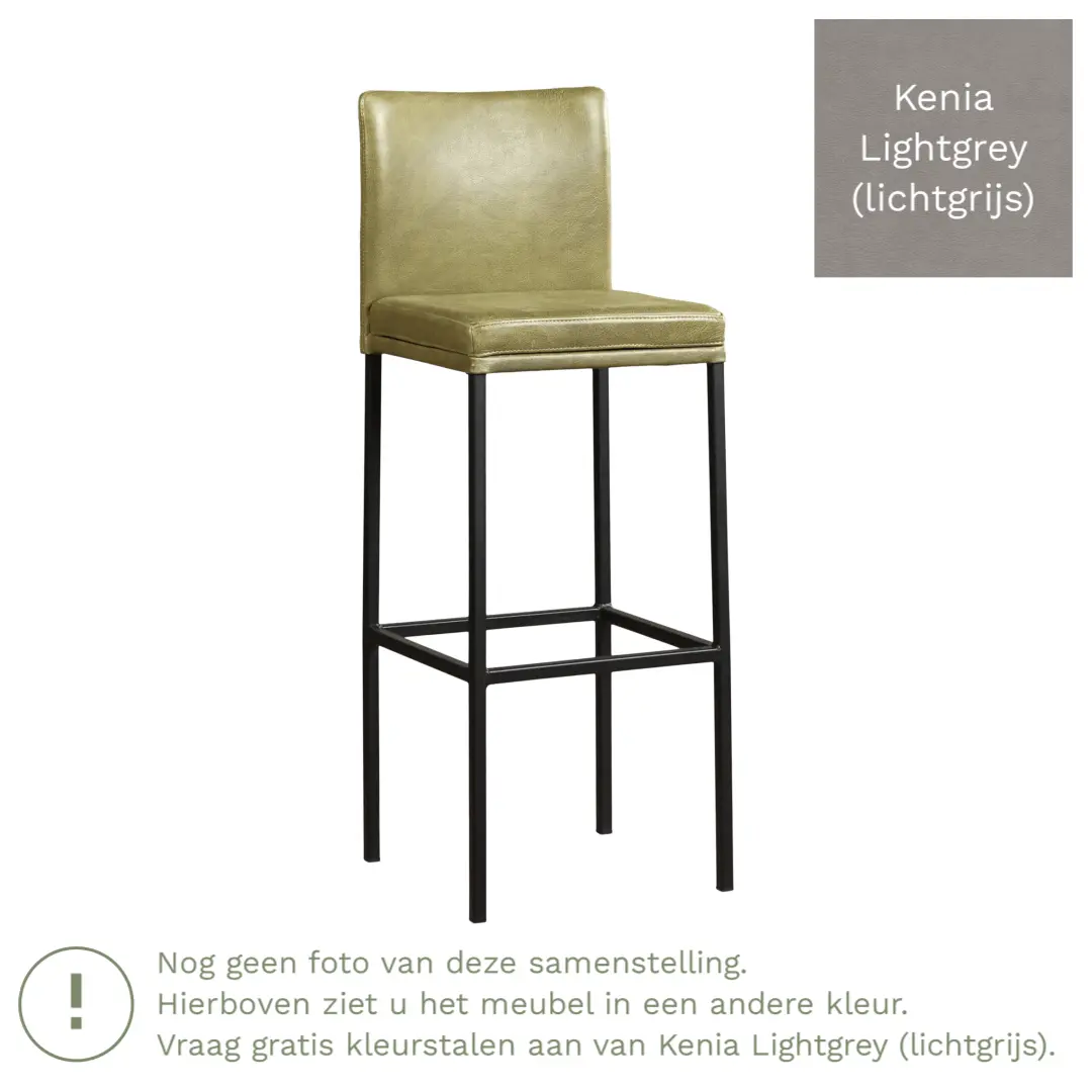 afbeelding van Leren barkruk Break hoog - Kenia Lightgrey (lichtgrijs) - Poten staal vierkant zwart