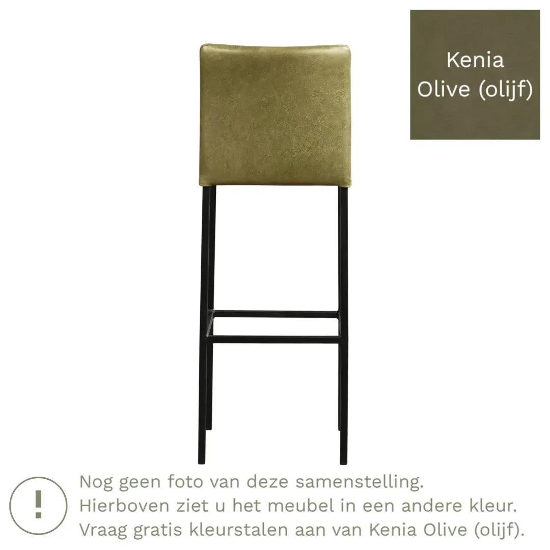 afbeelding van Leren barkruk Break hoog - Kenia Olive (olijf) - Poten staal vierkant RVS