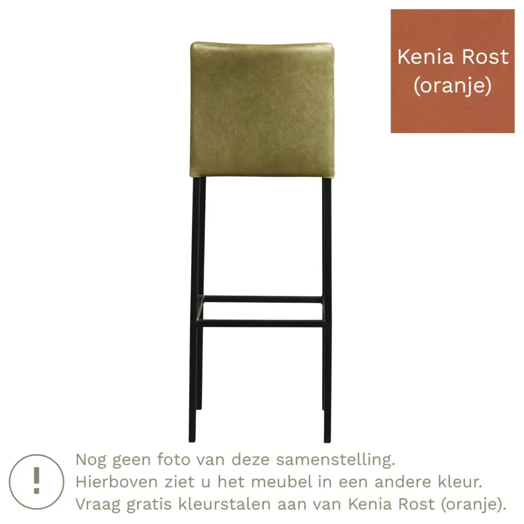 afbeelding van Leren barkruk Break hoog - Kenia Rost (oranje) - Poten staal vierkant RVS