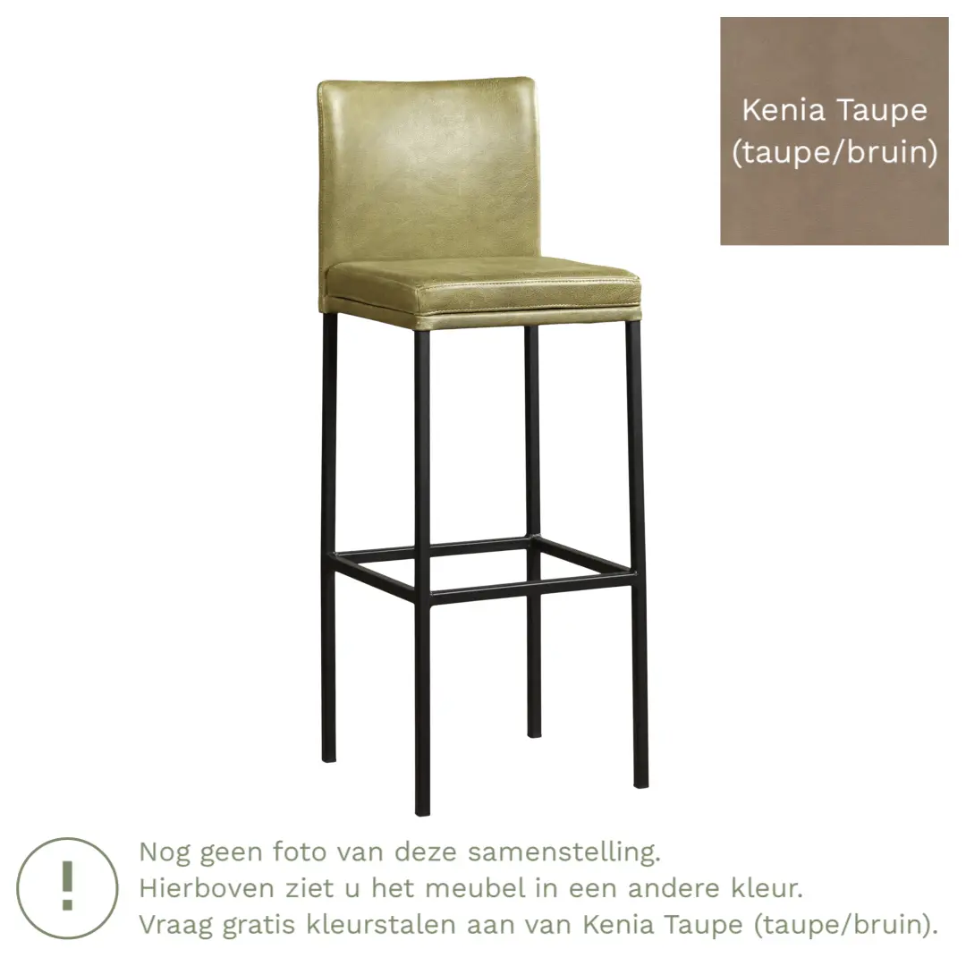 afbeelding van Leren barkruk Break hoog - Kenia Taupe (taupe/bruin) - Poten staal vierkant zwart