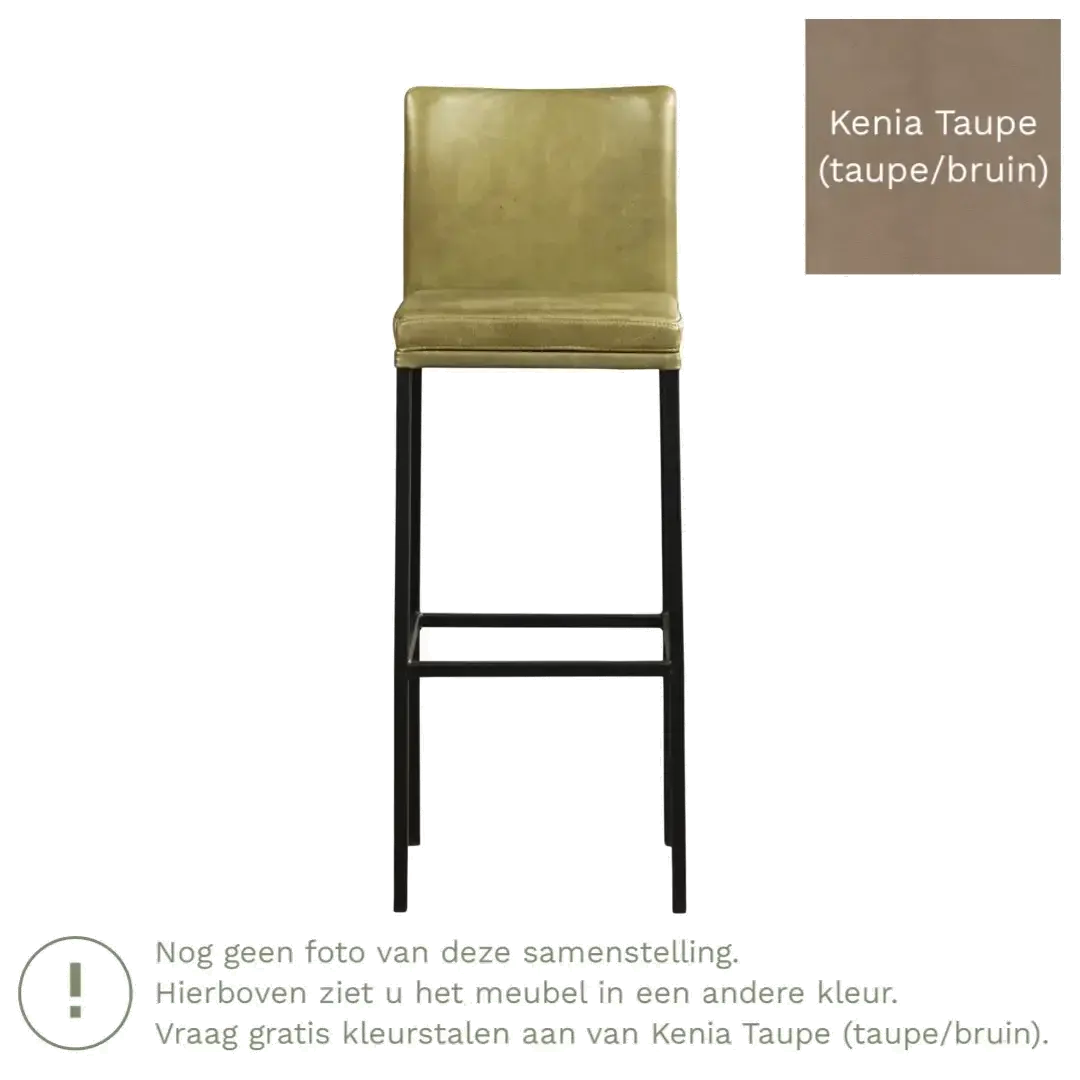 afbeelding van Leren barkruk Break hoog - Kenia Taupe (taupe/bruin) - Poten staal vierkant zwart