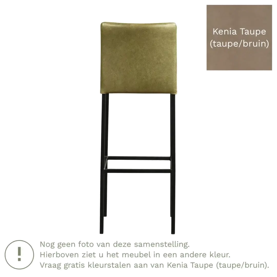 afbeelding van Leren barkruk Break hoog - Kenia Taupe (taupe/bruin) - Poten staal vierkant zwart
