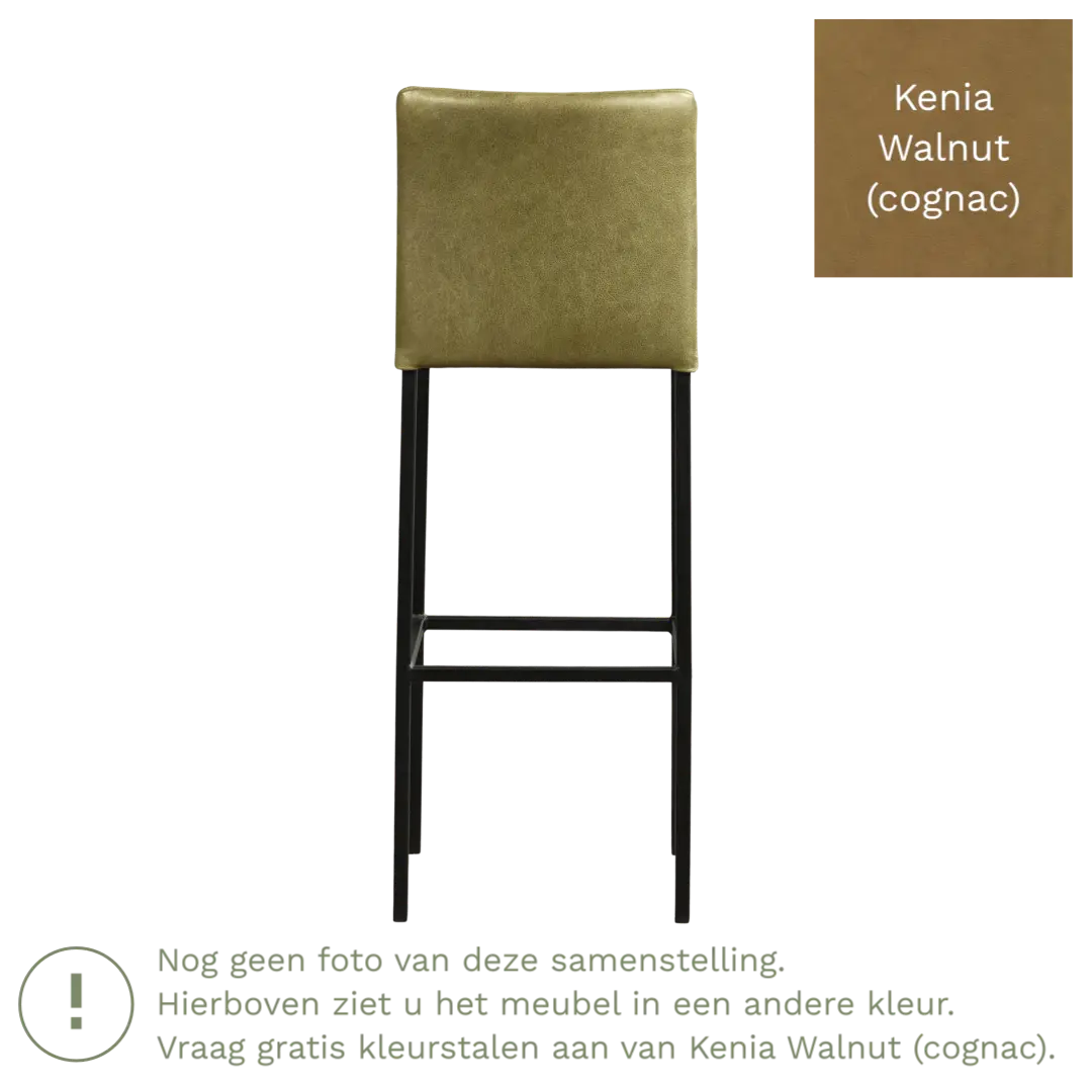 afbeelding van Leren barkruk Break hoog - Kenia Walnut (cognac) - Poten staal vierkant RVS