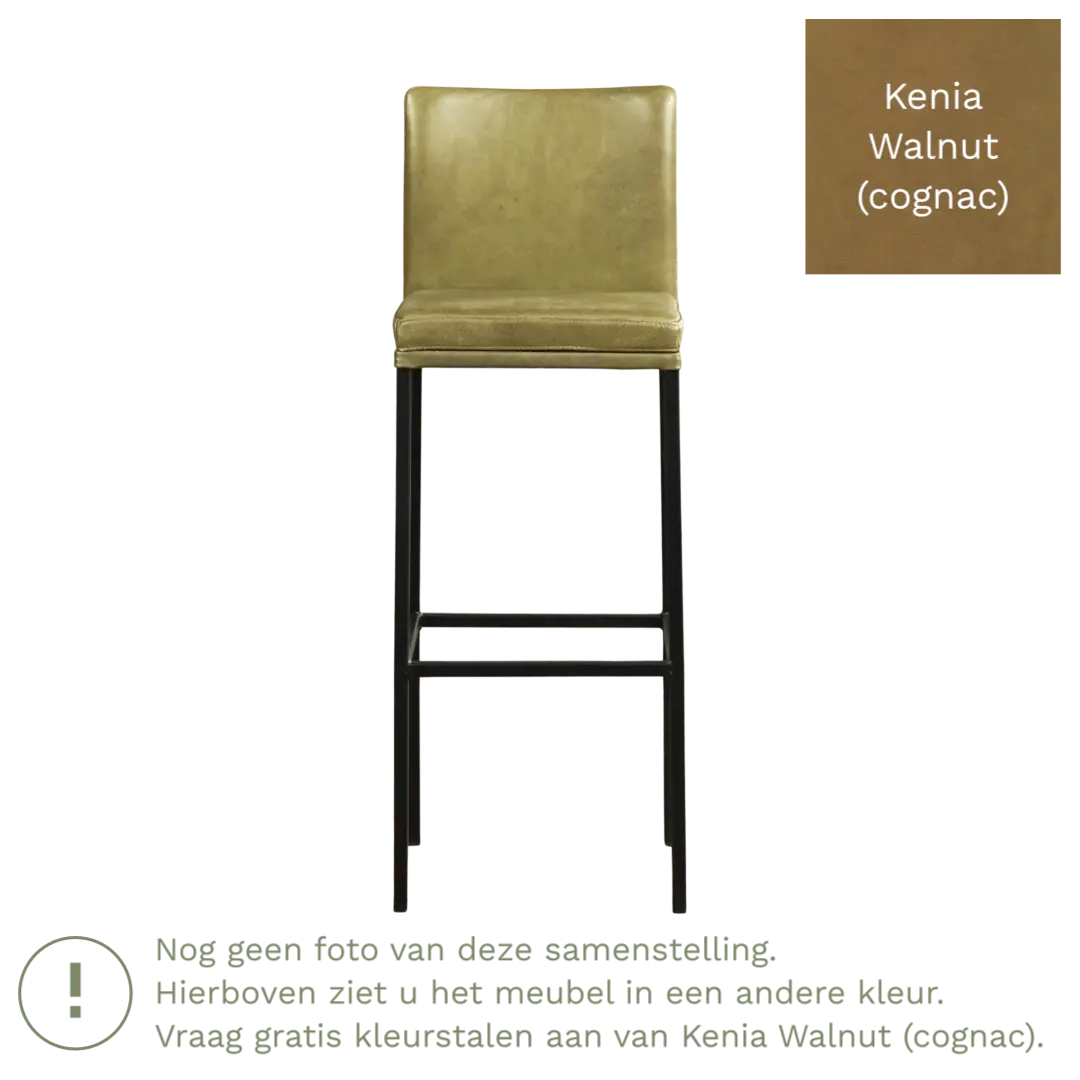 afbeelding van Leren barkruk Break hoog - Kenia Walnut (cognac) - Poten staal vierkant zwart