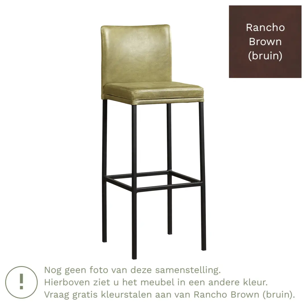 afbeelding van Leren barkruk Break hoog - Rancho Brown (bruin) - Poten staal vierkant zwart