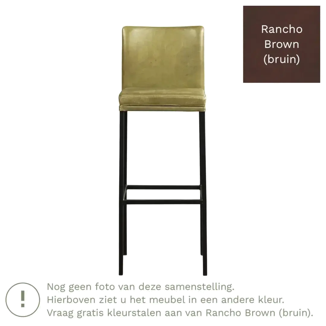 afbeelding van Leren barkruk Break hoog - Rancho Brown (bruin) - Poten staal vierkant zwart