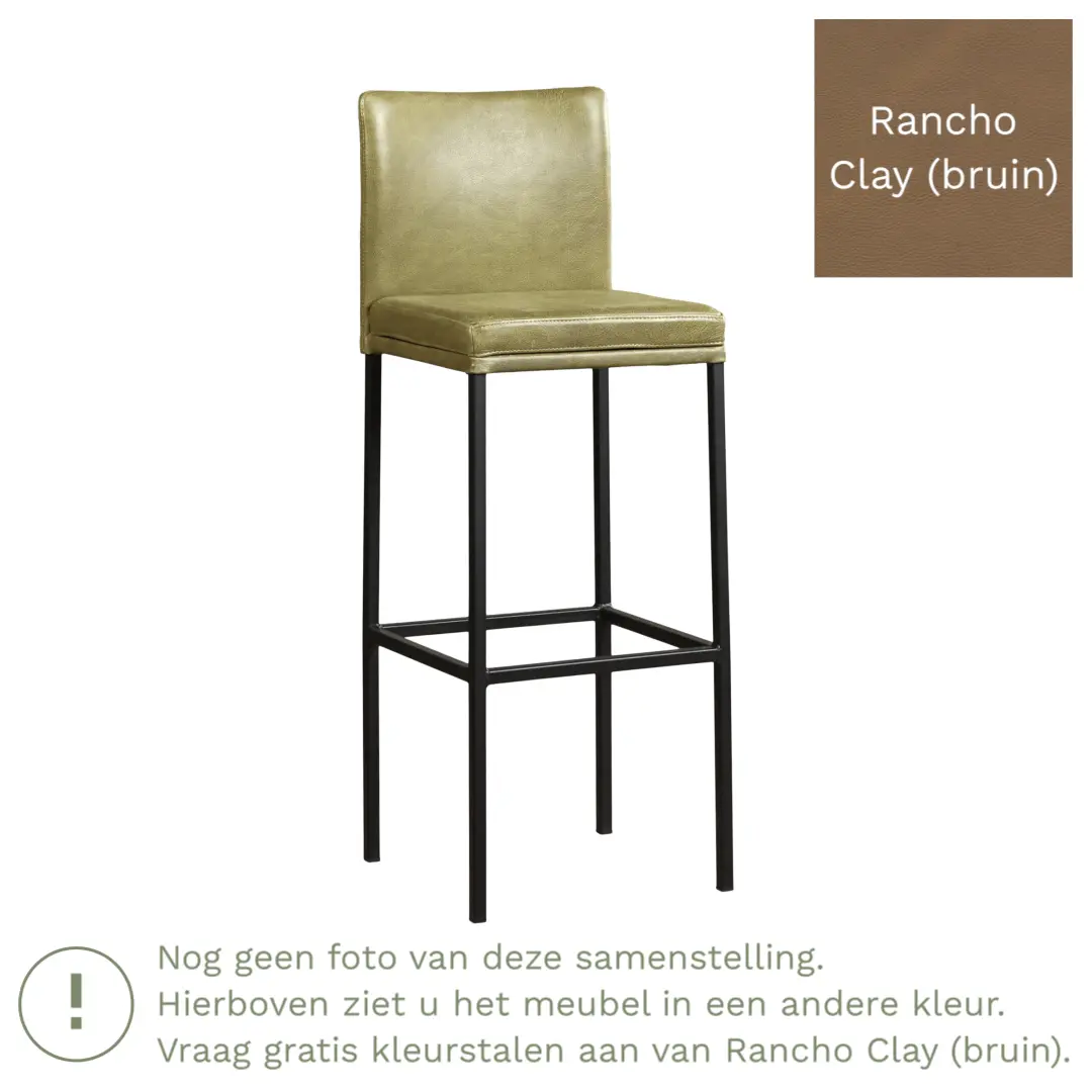 afbeelding van Leren barkruk Break hoog - Rancho Clay (bruin) - Poten staal vierkant RVS