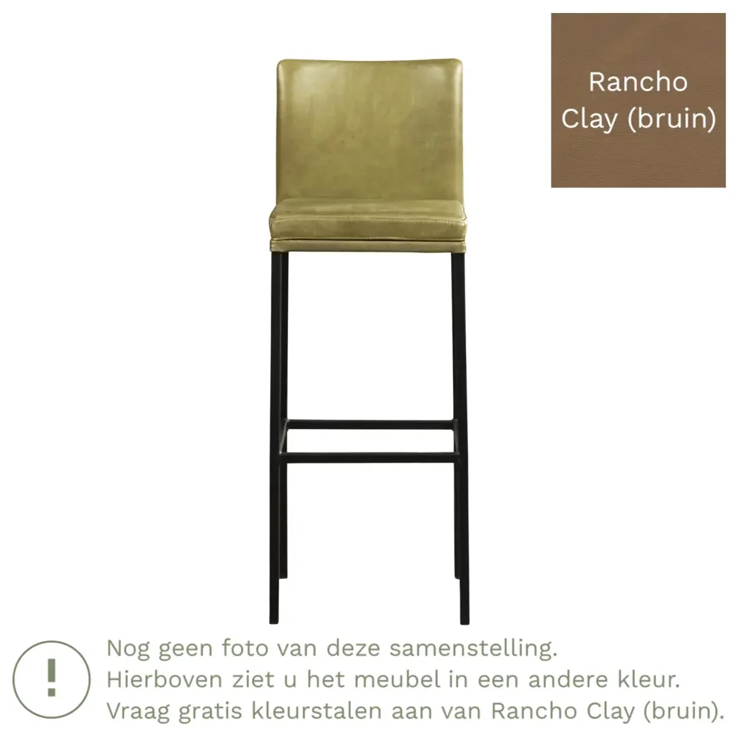 afbeelding van Leren barkruk Break hoog - Rancho Clay (bruin) - Poten staal vierkant RVS