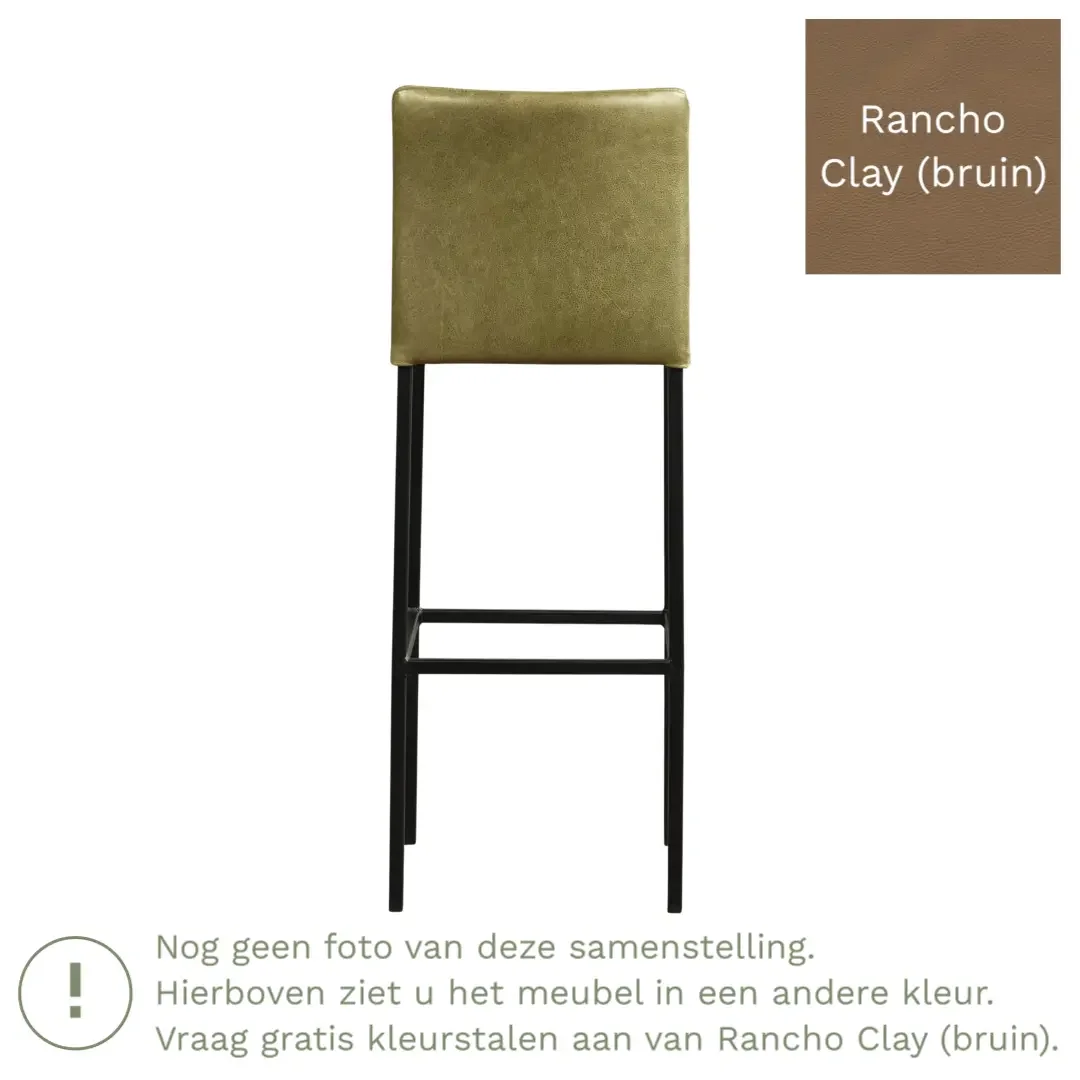 afbeelding van Leren barkruk Break hoog - Rancho Clay (bruin) - Poten staal vierkant RVS