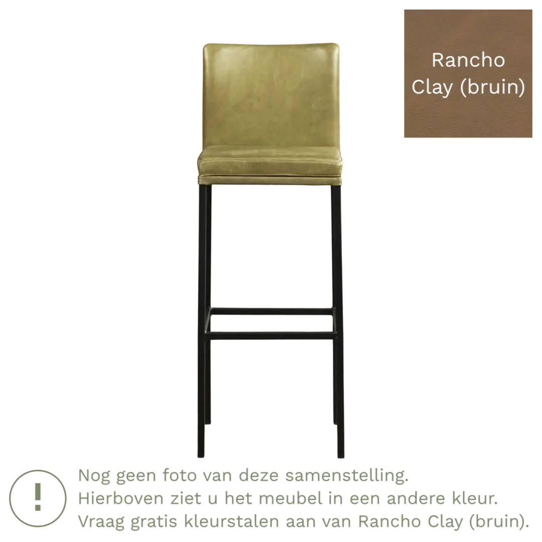 afbeelding van Leren barkruk Break hoog - Rancho Clay (bruin) - Poten staal vierkant zwart