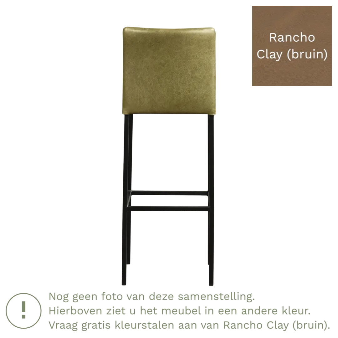 afbeelding van Leren barkruk Break hoog - Rancho Clay (bruin) - Poten staal vierkant zwart