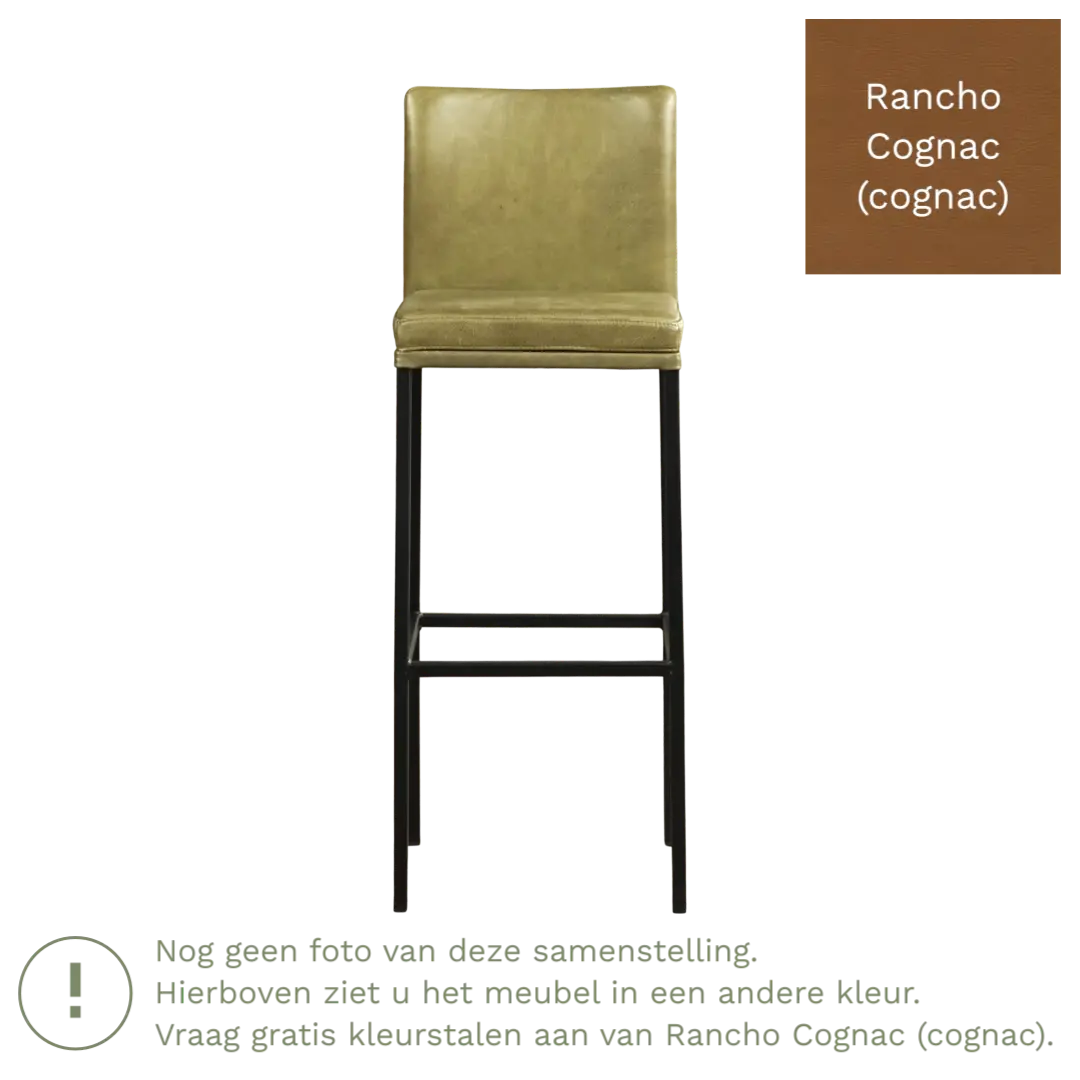 afbeelding van Leren barkruk Break hoog - Rancho Cognac (cognac) - Poten staal vierkant RVS