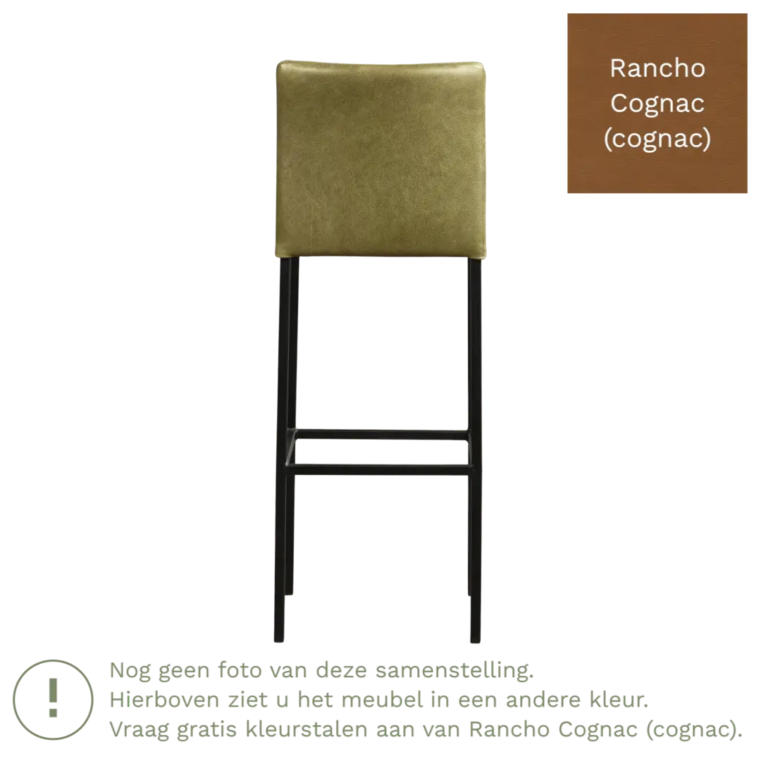 afbeelding van Leren barkruk Break hoog - Rancho Cognac (cognac) - Poten staal vierkant RVS