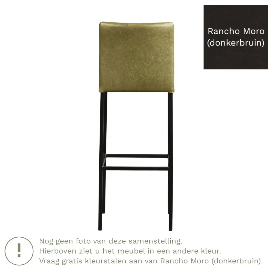 afbeelding van Leren barkruk Break hoog - Rancho Moro (donkerbruin) - Poten staal vierkant RVS