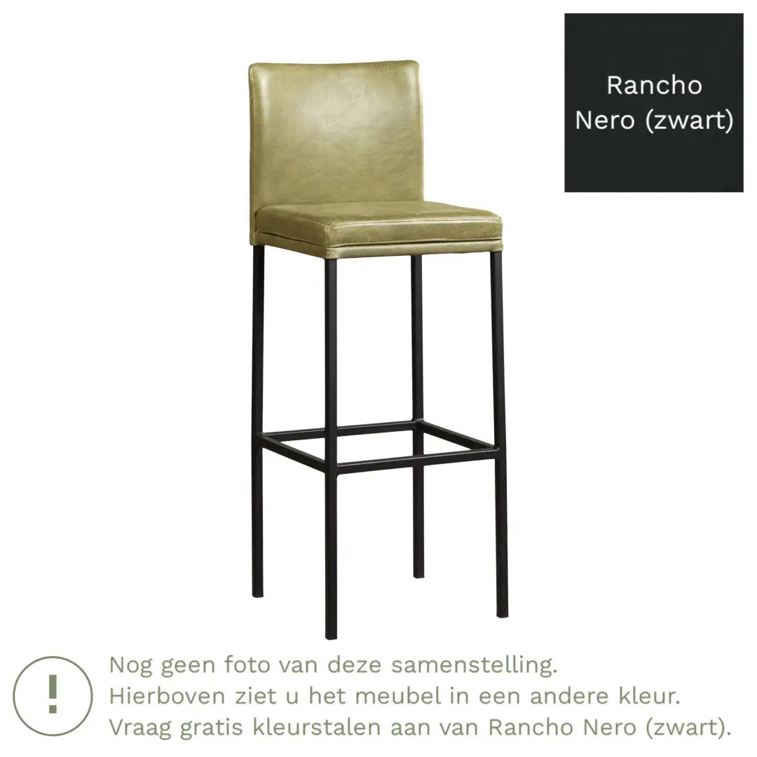 afbeelding van Leren barkruk Break hoog - Rancho Nero (zwart) - Poten staal vierkant RVS