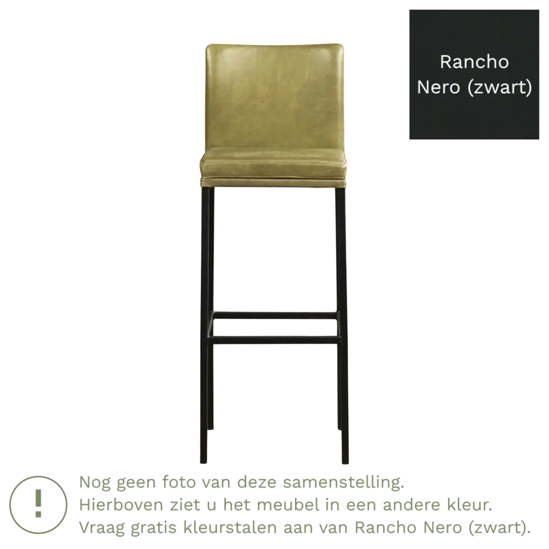 afbeelding van Leren barkruk Break hoog - Rancho Nero (zwart) - Poten staal vierkant RVS