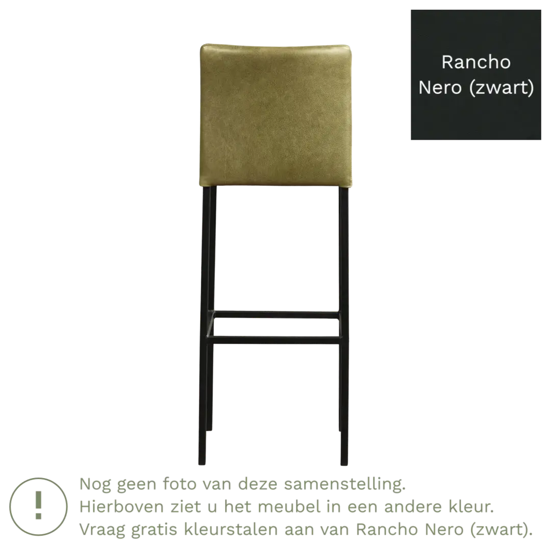 afbeelding van Leren barkruk Break hoog - Rancho Nero (zwart) - Poten staal vierkant RVS