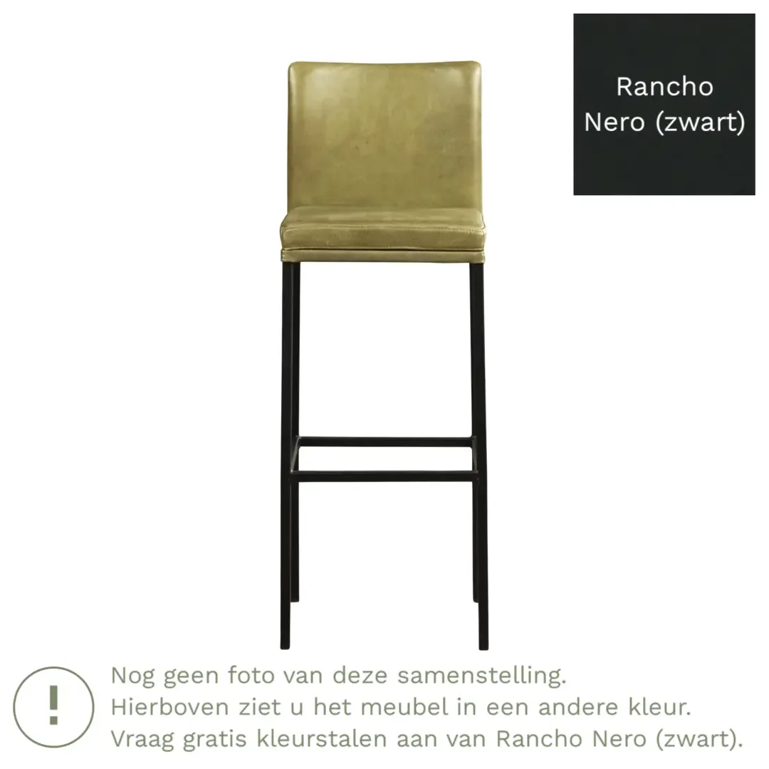 afbeelding van Leren barkruk Break hoog - Rancho Nero (zwart) - Poten staal vierkant zwart