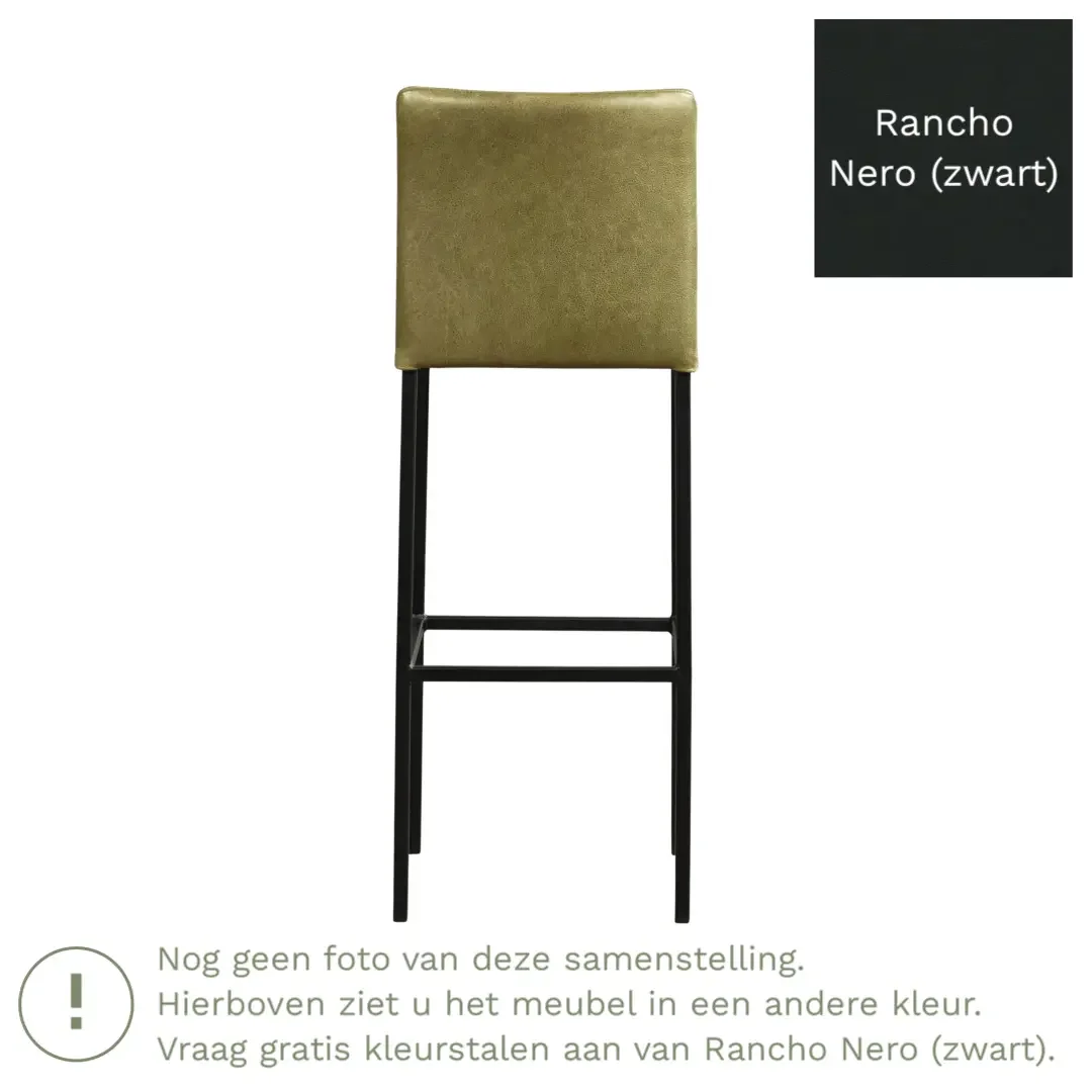 afbeelding van Leren barkruk Break hoog - Rancho Nero (zwart) - Poten staal vierkant zwart