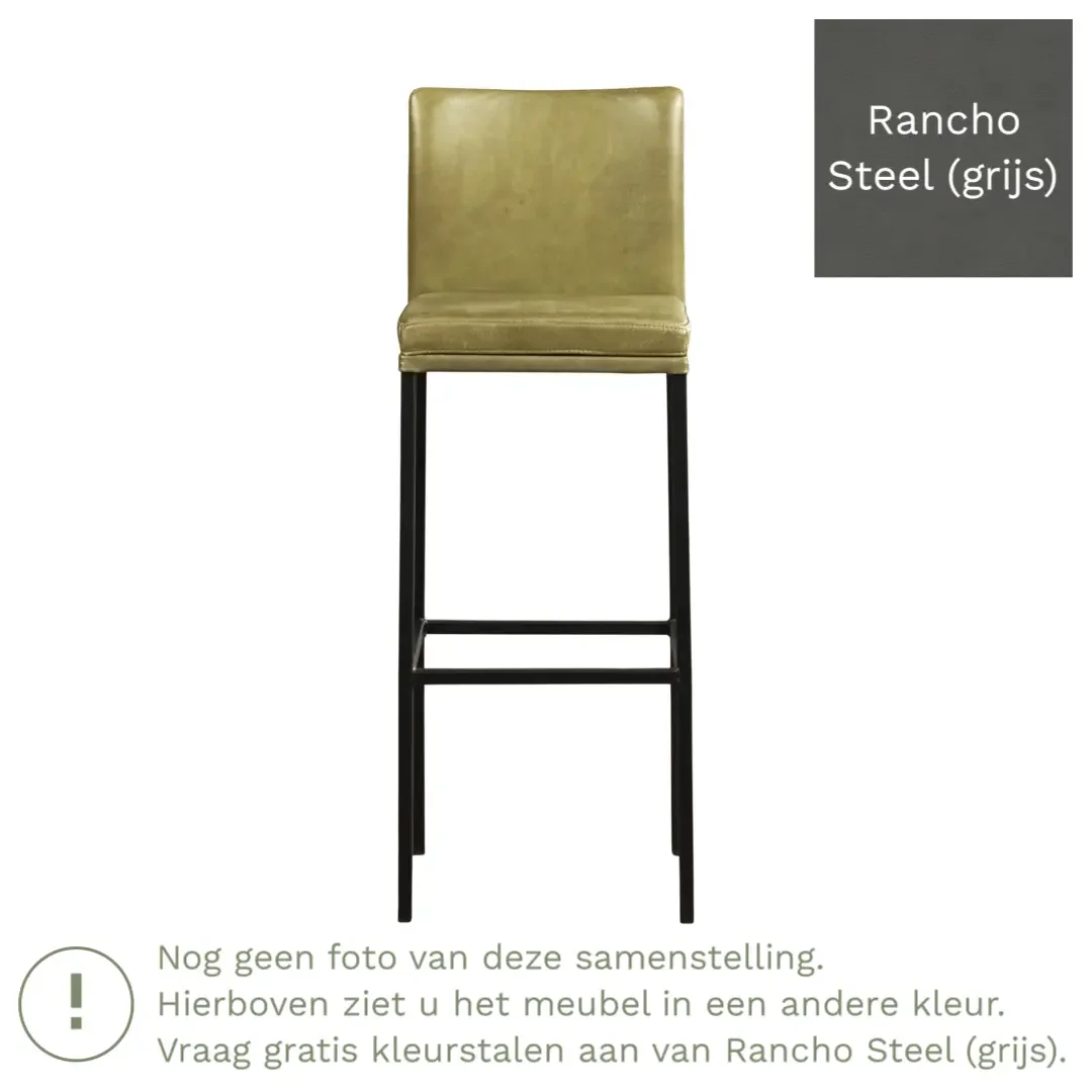afbeelding van Leren barkruk Break hoog - Rancho Steel (grijs) - Poten staal vierkant RVS