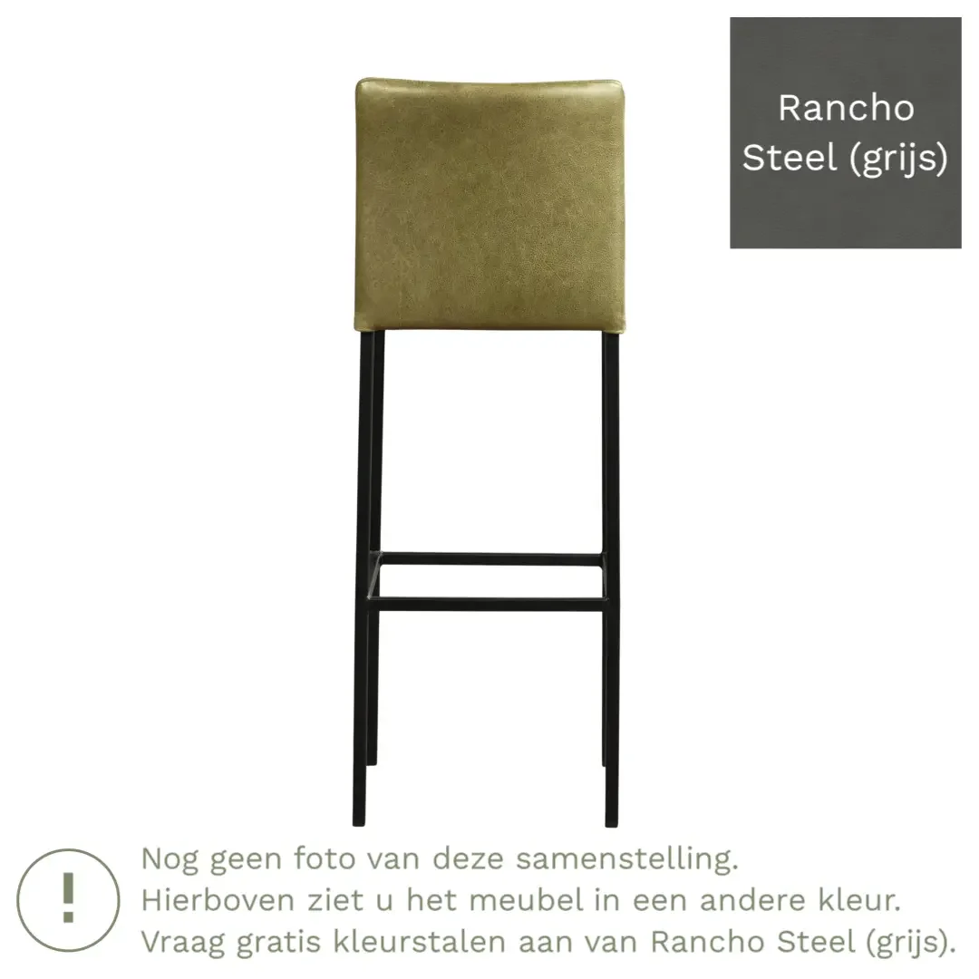 afbeelding van Leren barkruk Break hoog - Rancho Steel (grijs) - Poten staal vierkant RVS