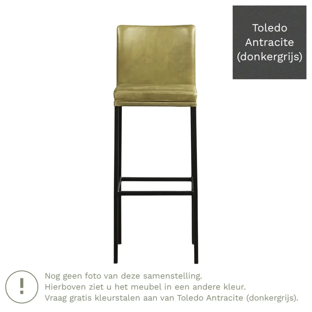 afbeelding van Leren barkruk Break hoog - Toledo Antracite (donkergrijs) - Poten staal vierkant RVS