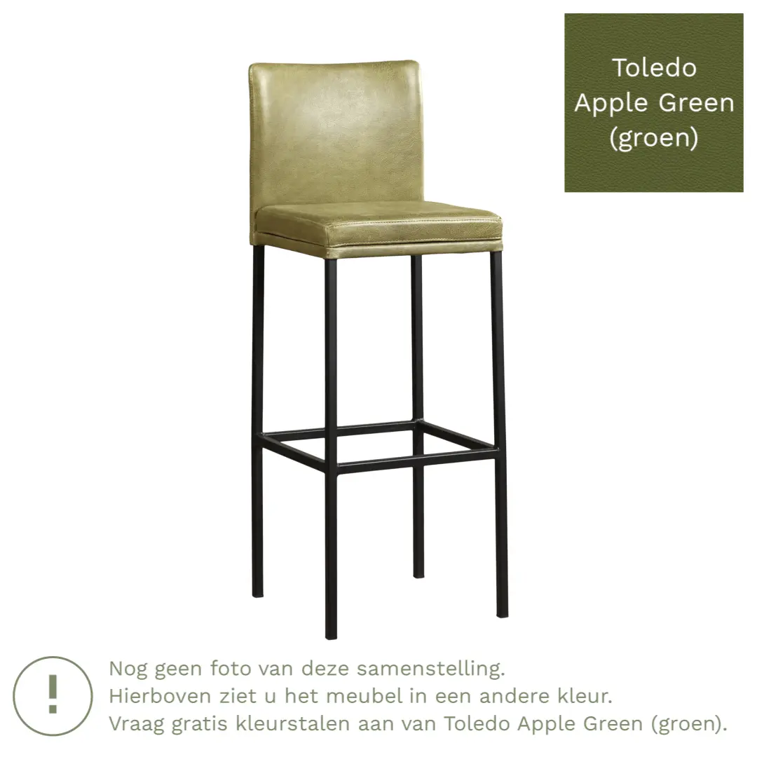 afbeelding van Leren barkruk Break hoog - Toledo Apple Green (groen) - Poten staal vierkant RVS