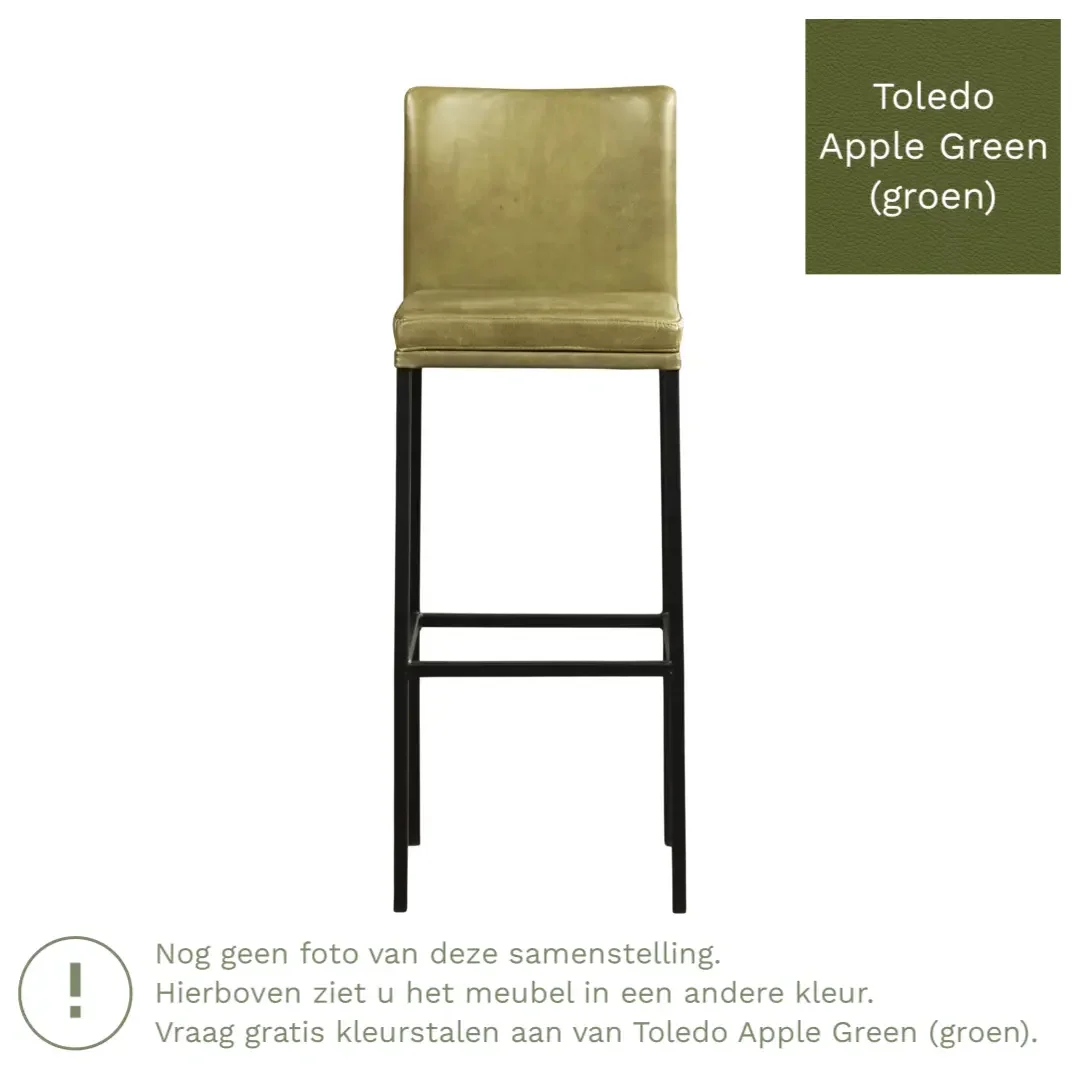 afbeelding van Leren barkruk Break hoog - Toledo Apple Green (groen) - Poten staal vierkant zwart